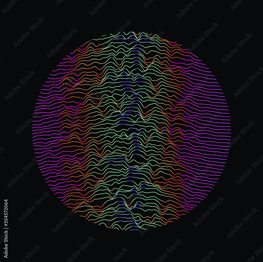 Poster Circle with wavy texture, minimal logo or abstract illustration. Parametric Generative glitch art and data visualization.