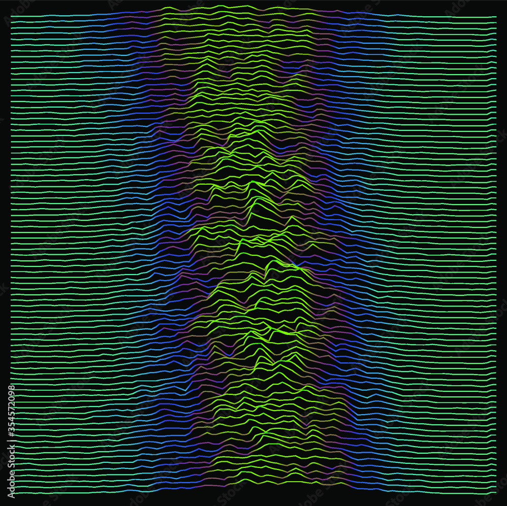 Aufkleber Generative art and data visualization of Simplex or Perlin noise function. Vaporwave and synthwave style vector illustration.