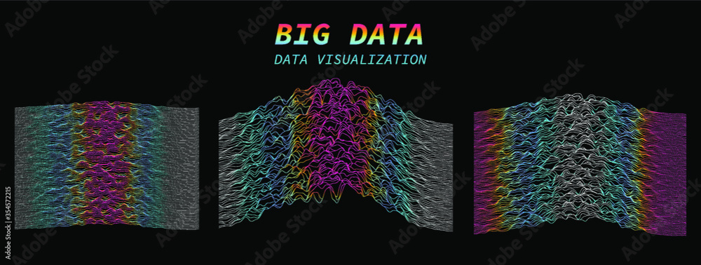 Aufkleber Big data visualization. Generative parametric art, set of graphs and charts. Mathematical and statistical plots.