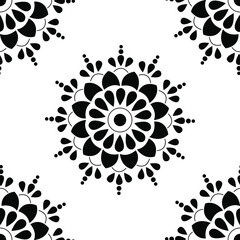 abstract black and white floral Mandala background is in Seamless pattern