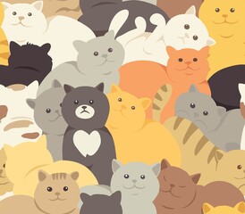Seamless pattern of funny cats / Vector illustration with multi-colored smiling cats