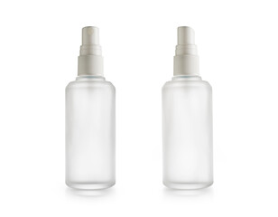 two blank glass bottle sprays isolated on white background use mockup package, File contains a clipping path.