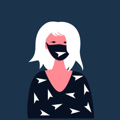 
Fashion quarantine mask woman for fashion design. Protective medical face mask. Vector. Female mask. Isolated vector art. Coronavirus outbreak concept. Cartoon flat illustration