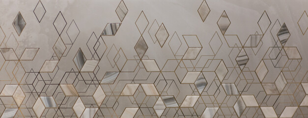 ceramic kitchen tile, abstract geometric mosaic brown pattern - obrazy, fototapety, plakaty