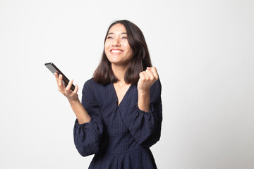 Fototapeta premium Happy Young Asian woman with mobile phone.
