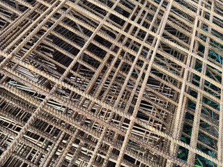 Deformed steel used in road construction (rusted steel)