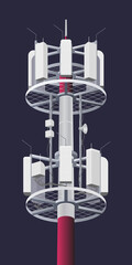 Communications tower mobile phone base or radio for wireless connections. Vector illustration. 5G