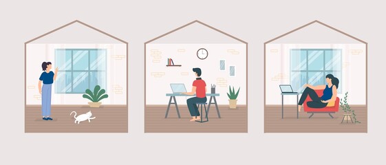 Stay home during coronavirus epidemic. Staying at home in self quarantine, protection from virus.