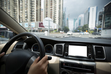 Driving car on city road