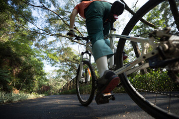 Fototapeta premium Woman riding on bike path at park on sunny day