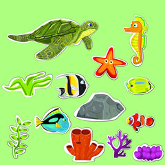 set of sea animals ocean