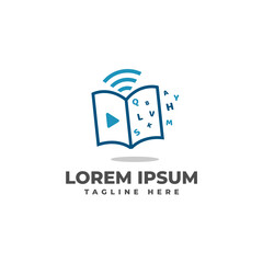 Study Online with Play Button Book Alphabet Logo Vector Icon Illustration