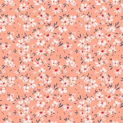 Peel and stick wall murals Small flowers Cute floral pattern in the small flower. Ditsy print. Seamless vector texture. Elegant template for fashion prints. Printing with small white flowers. Light orange background.