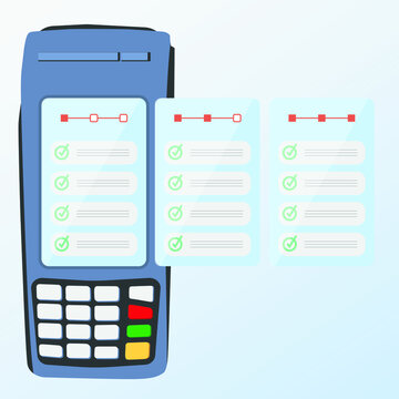 Dataphone to explain steps in a screen. blue template. Pantalla del dat&aacute;fono para explicar pasos.
