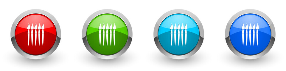 Arts silver metallic glossy icons, paint concept set of modern design buttons for web, internet and mobile applications in four colors options isolated on white background