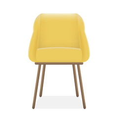 Soft comfortable modern yellow armchair or chair isolated on white background. Vector illustration of a modern armchair with long legs