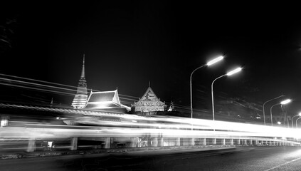 Long exposure of road with temple background,Chanthaburi Thailand