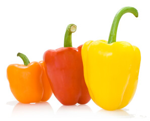 red orange yellow peppers on the white background