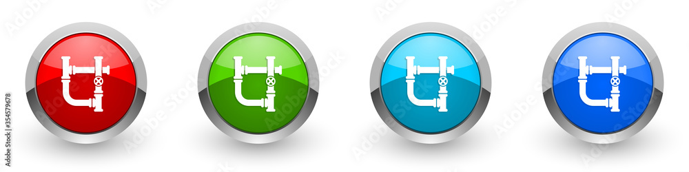Poster pipeline silver metallic glossy icons, tube, pipe and industrial concept set of modern design button