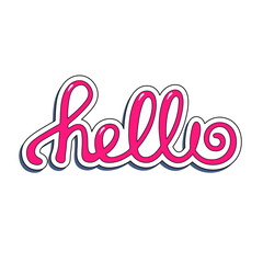 Hello. Lettering for postcard, banner, poster and sticker with simple cute greeting message. Calligraphic hand drawing simple logo for banner, poster, t-shirt. Vector Illustration. 