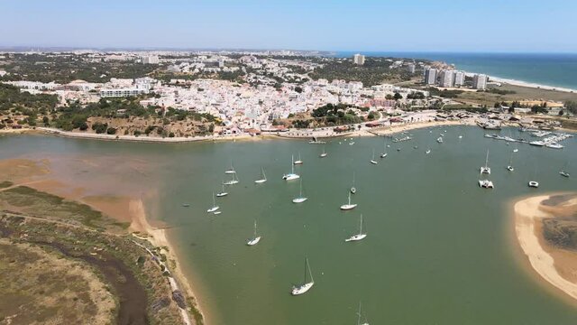 Beautiful Alvor with many boats in the bay, Algarve, Portugal