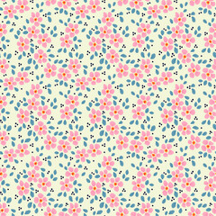 Cute floral pattern in the small flower. Ditsy print. Seamless vector texture. Elegant template for fashion prints. Printing with small rose-colored flowers. White background.