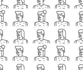 Seamless pattern with People icons. Portrait or Person Head. Avatar User. outline style