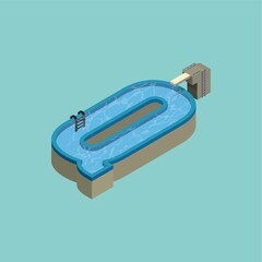 Isometric swimming pool design of alphabet Q
