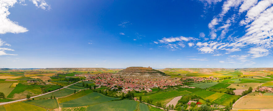 Panoramic view of a Spanish town in Castilla y Leon, Castrojeriz, on the way to Santiago.