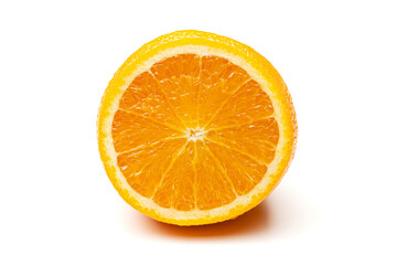 Orange on a white background. Yellow orange. Isolate A slice of juicy ripe orange.