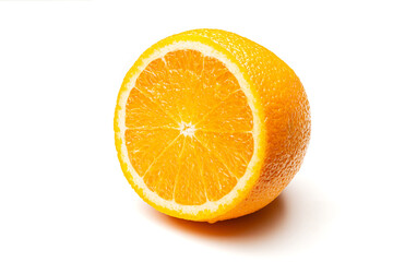 Orange on a white background. Yellow orange. Isolate A slice of juicy ripe orange.