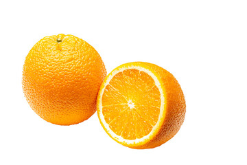 Orange on a white background. Yellow orange. Isolate A slice of juicy ripe orange.