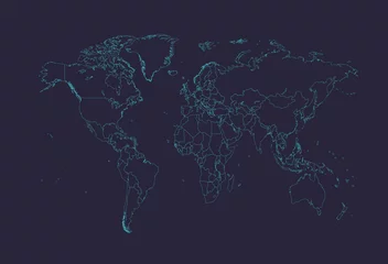 Weltkartenvektor Neon mit Grenzen © ralelav