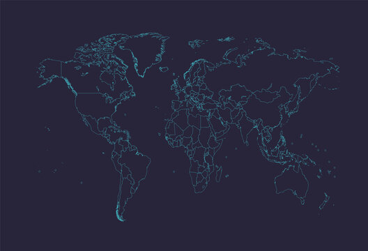 World map vector neon with borders