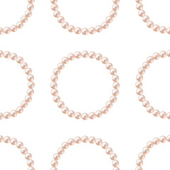 Pearl necklaces pattern, white background, vector illustration.