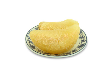 Fresh peeled pomelo on white background with clipping path