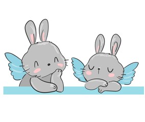Bunny vector. Fresco Angels rabbit with wings illustration. Magic. Children's print and poster. Print for pajamas vector
