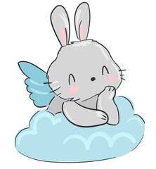 Bunny vector. Fresco Angels rabbit with wings illustration. Magic. Children's print and poster. Print for pajamas vector