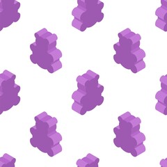Isometric seamless pattern with elements of toy bear on a white background. For use as a gift card, invitations, packaging paper, printing on banners and posters.