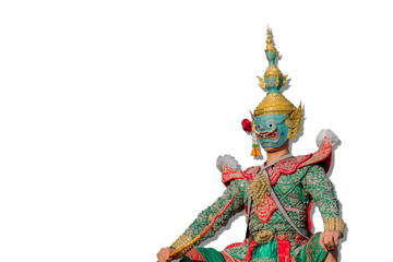 Ramayana khon is the performance arts dance and culture of Thailand. name tossakan  on white background isolated.