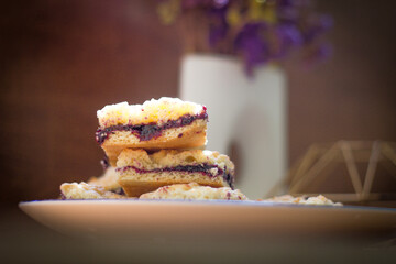 Baked grated pie with currant jam vegetarian. Homemadi cake
