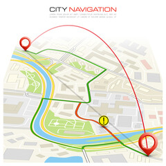 City map navigation route, itinerary point markers design background, drawing schema, simple city plan GPS navigation, itinerary destination arrow paper city map. Route delivery check point graphic