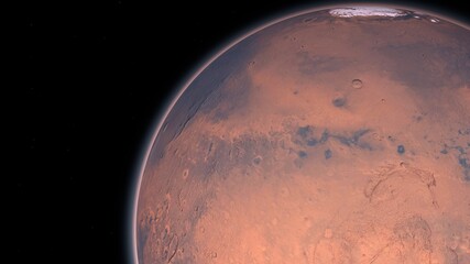 Mars Planet Rotating in the outer space.. Orbiting Planet Mars. Traveling to the red planet Mars in space. Seamless loop. Elements of this video furnished by NASA.