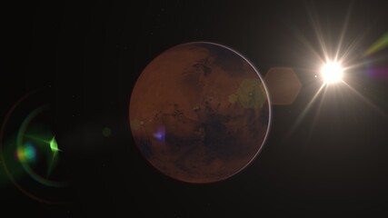 Fototapeta na wymiar Mars Planet Rotating in the outer space.. Orbiting Planet Mars. Traveling to the red planet Mars in space. Elements of this video furnished by NASA.