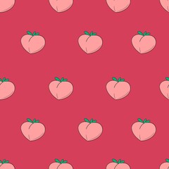 Hand drawn Peach pattern seamless background. Print design for textiles. vector illustration
