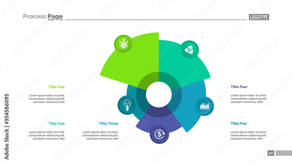 Poster pie chart with five elements. comparison diagram, graph, layout. creative concept for infographics, 