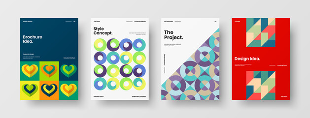 Company identity brochure template collection. Business presentation vector A4 vertical orientation front page mock up set. Corporate report cover abstract geometric illustration design layout bundle.