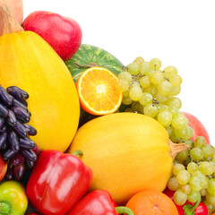 Vegetables and fruits isolated on a white background.