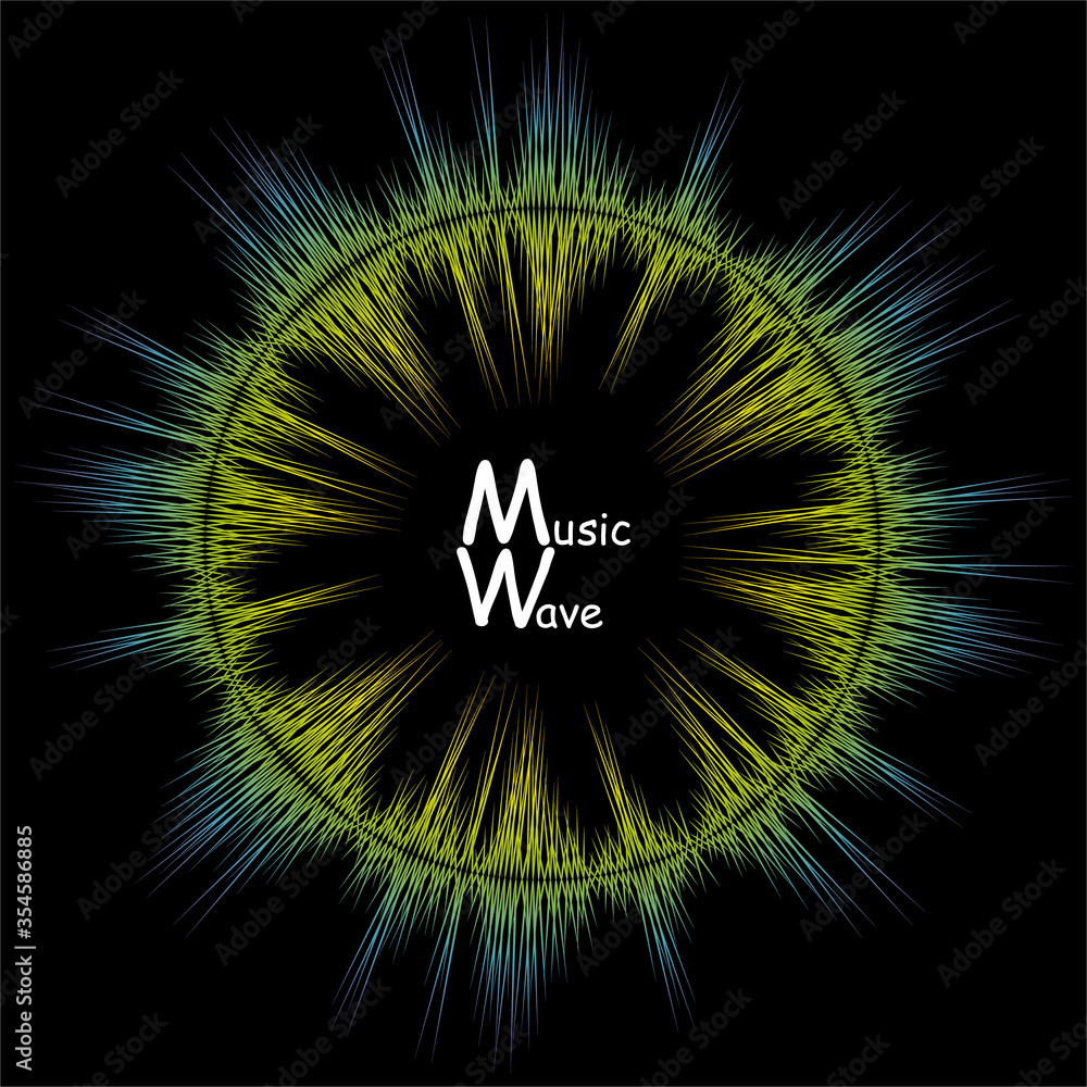 Poster circle music wave background. vector colorful round wave banner. audio pulse player waveform illustr