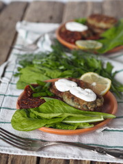 Healthy natural food.Vegetable diet cutlets on a wooden background.